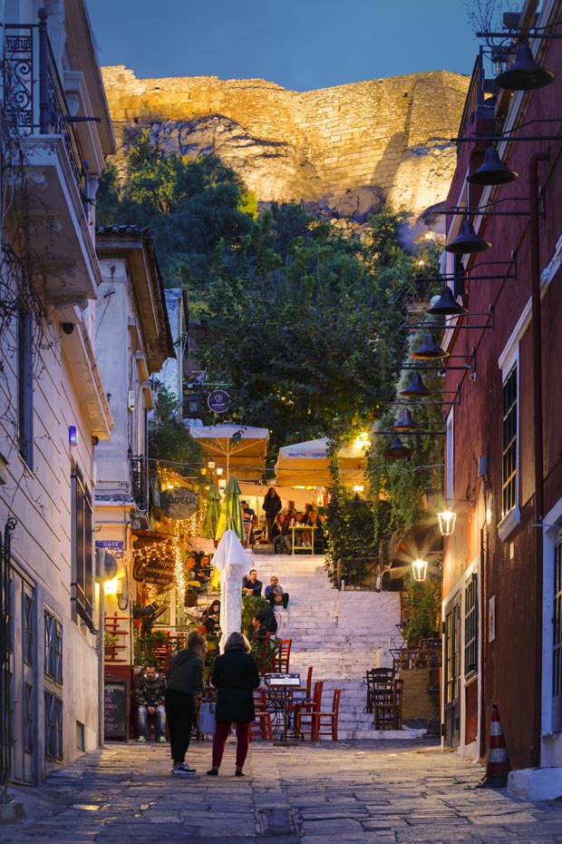 The Street below the Acropolis at night