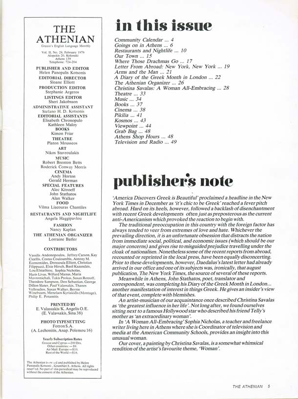 Contents Page & Editorial - Feb 1976 - The Athenian
