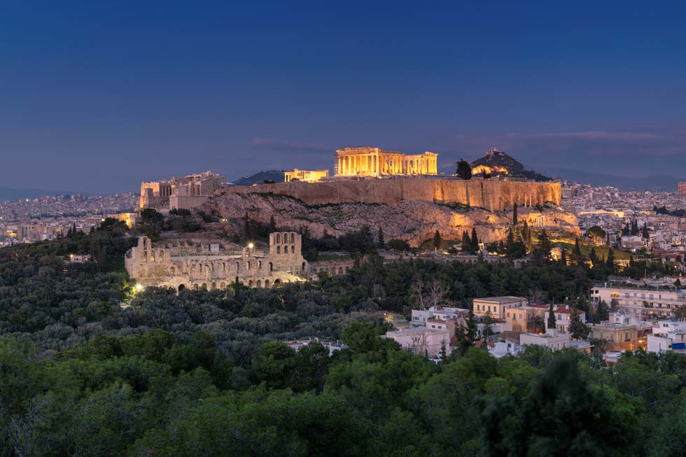 Nightfall Athens Greece Acropolis
