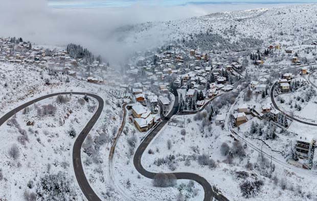 Snow in Greece mountain village