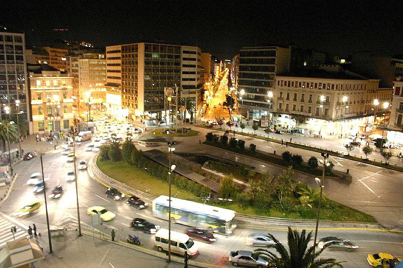 View of Omonoia Square at night