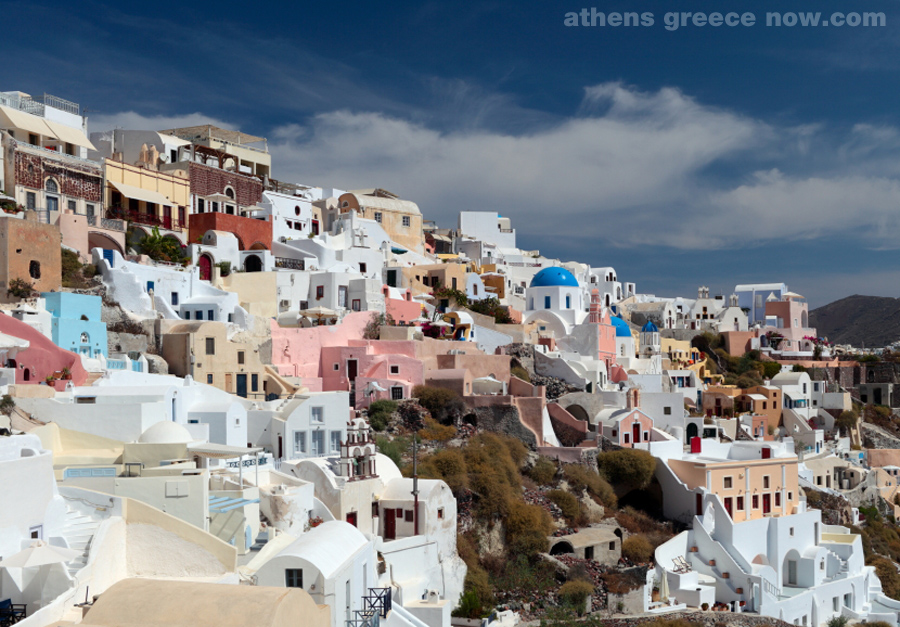 Dusk view of Acropolis and Athens Greece Santorini