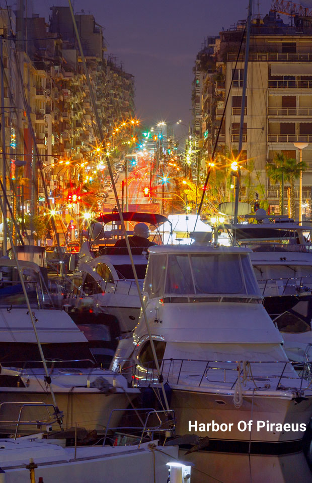 At night at the Harbor Of Piraeus Athens