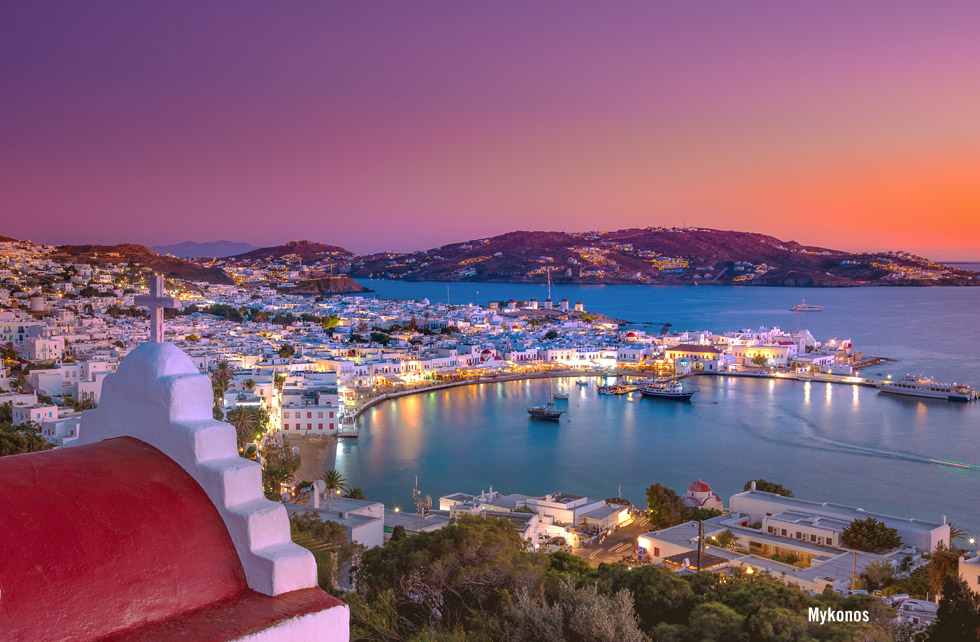 Mykonos sunset over the harbor