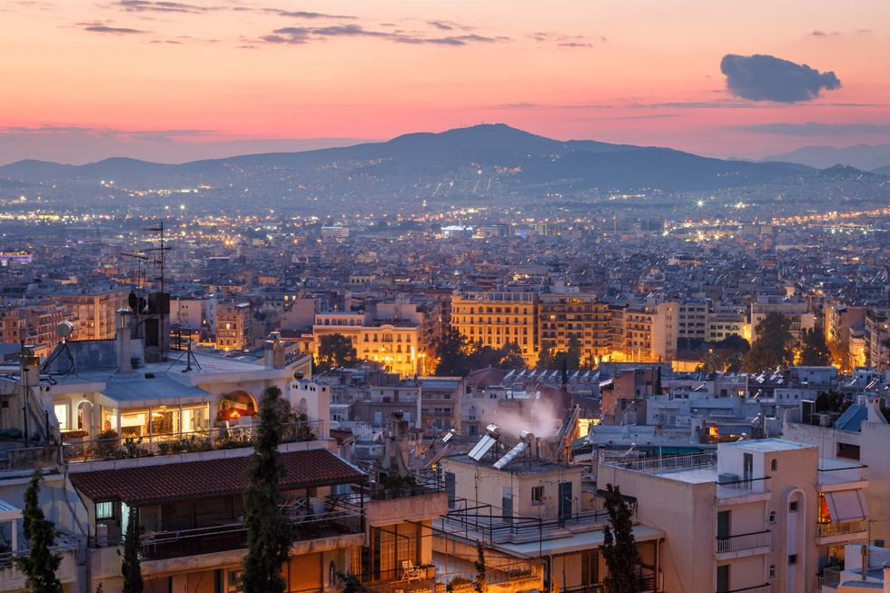 Sunset over Athens Greece