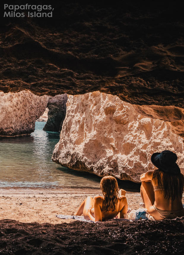 Papafragas water caves on Milos Island, summer in Greece