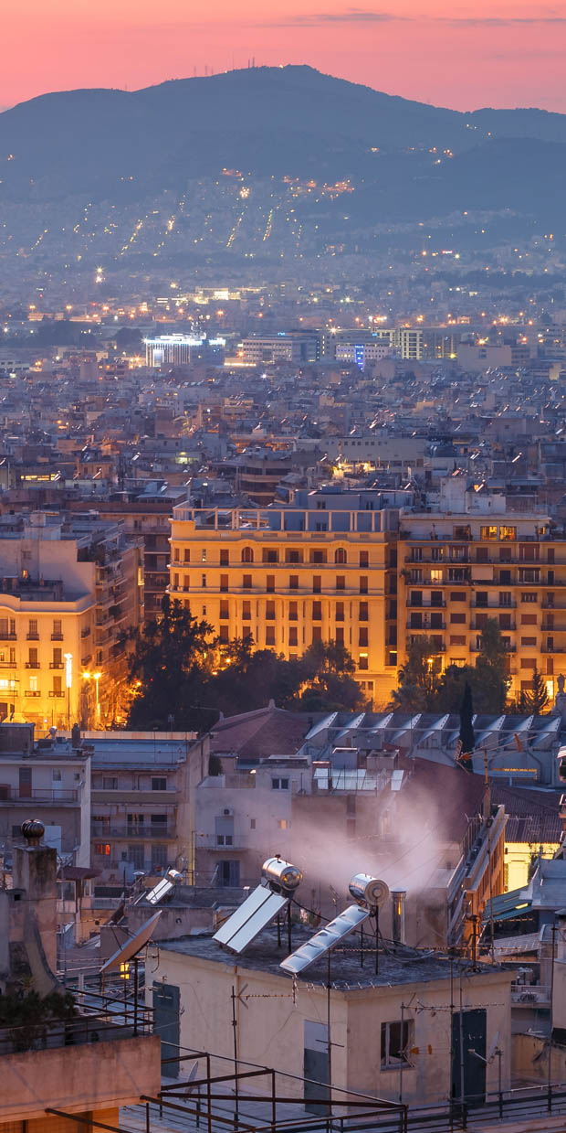 Sunset at dusk in Athens