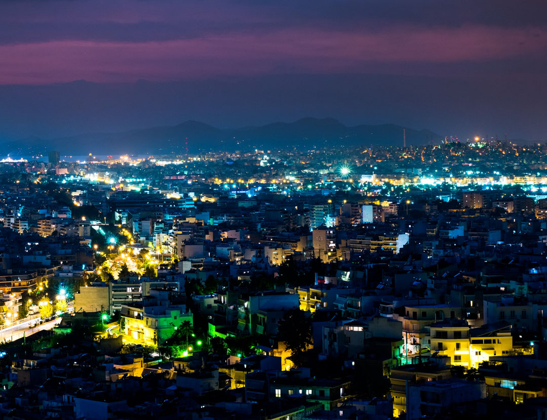 Sunset night over Athens