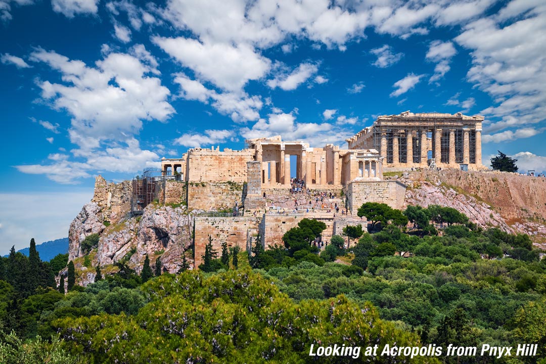 Looking at the Acropolis from Pnyx Hill in Athens