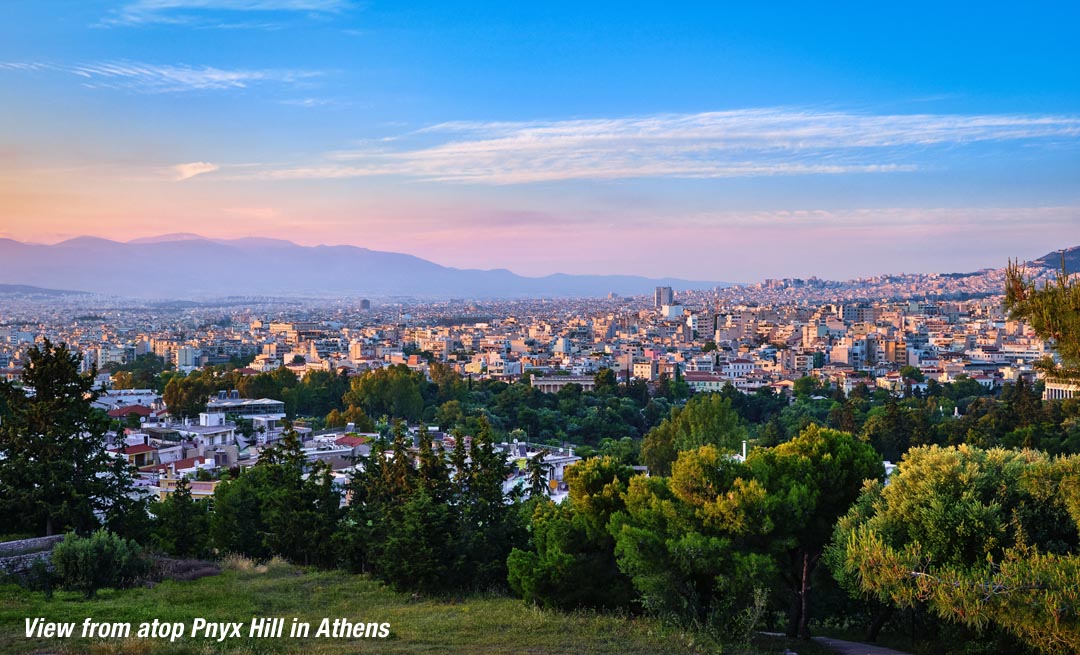 The view from Pnyx Hill looking toward Athens Greece