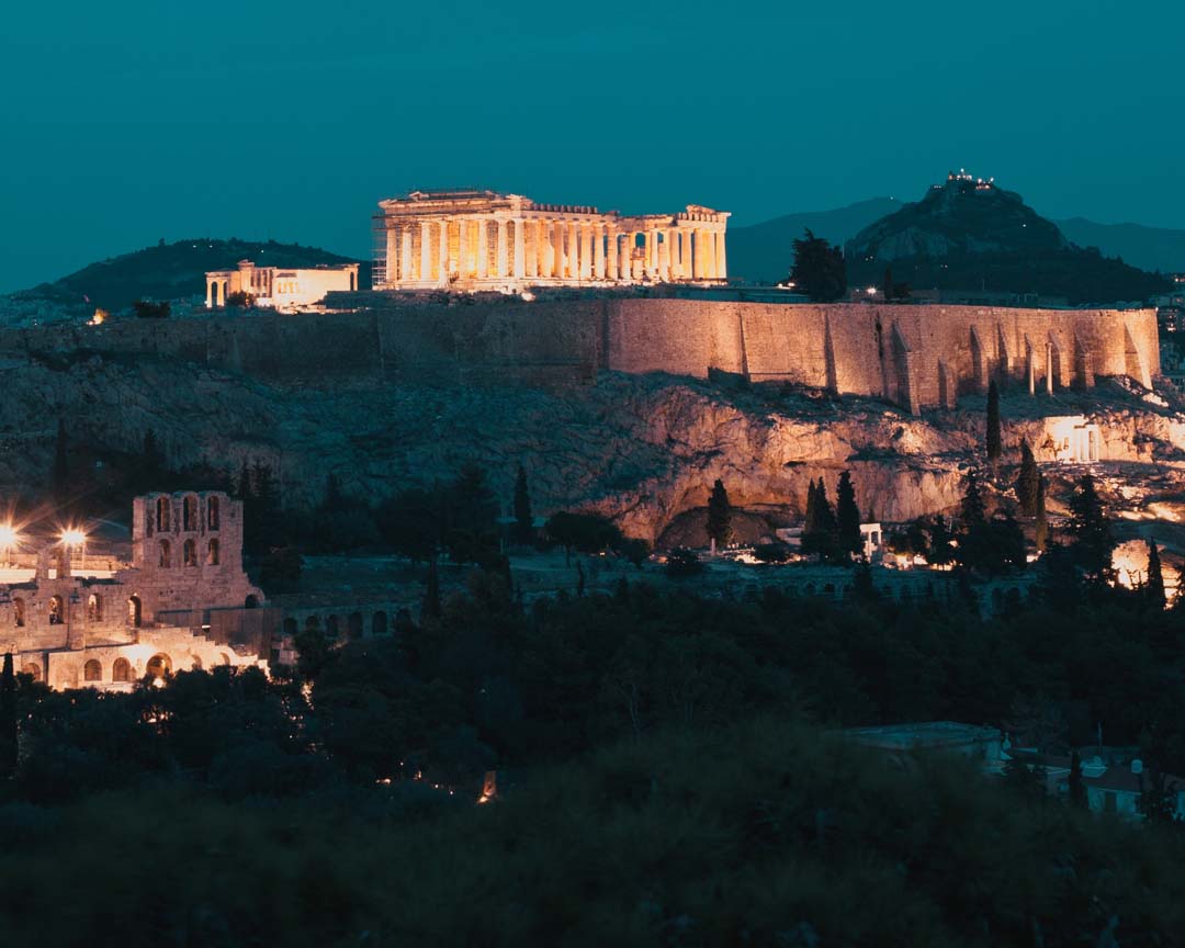 Long distance view of Athens with Mountains in the distance