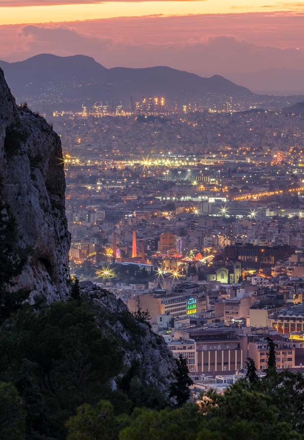 Night time falling in Athens