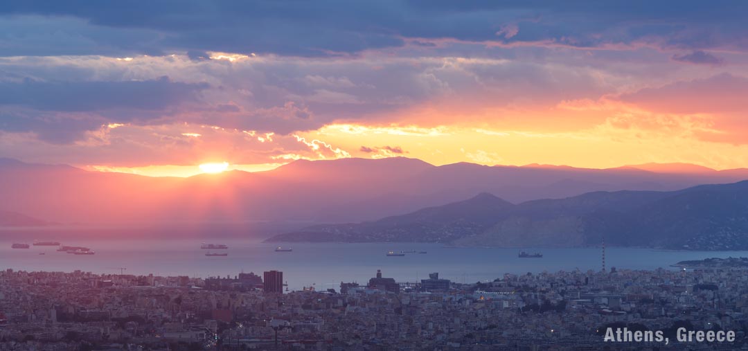 Sunset over Athens Greece