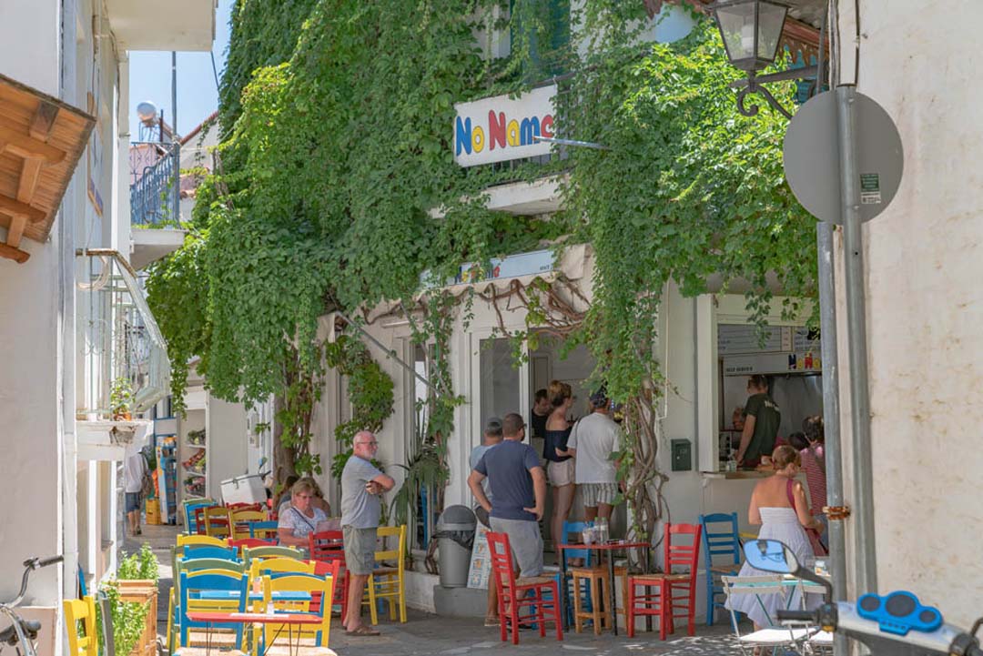 Tourists on Skiathos waiting for ice cream