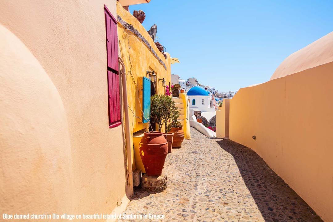 Oia Village on Santorini, Blue domed Church building