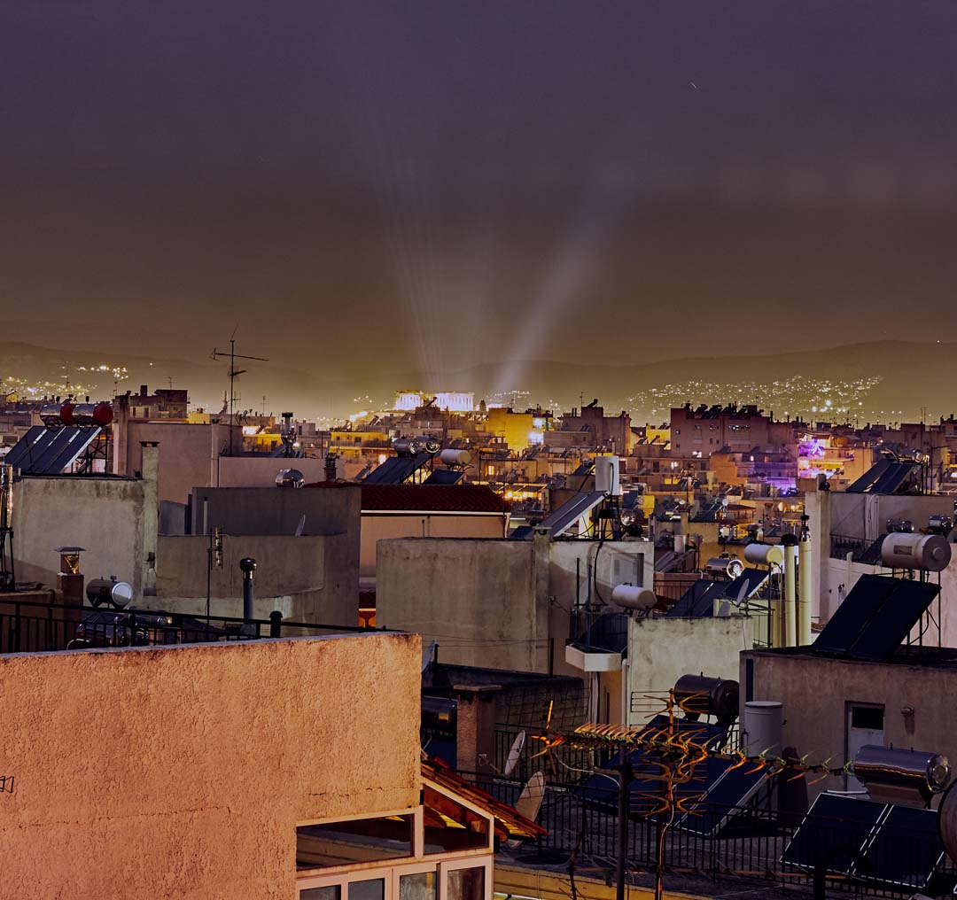 Illuminated Acropolis in Athens Greece