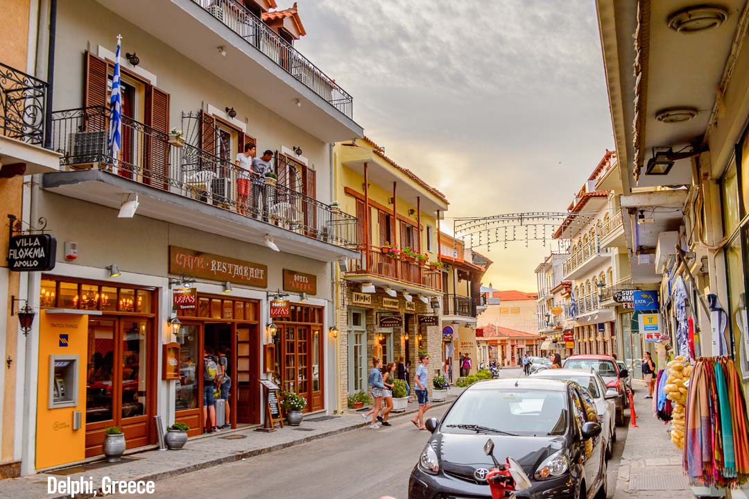 Shopping street in New Delphi Greece