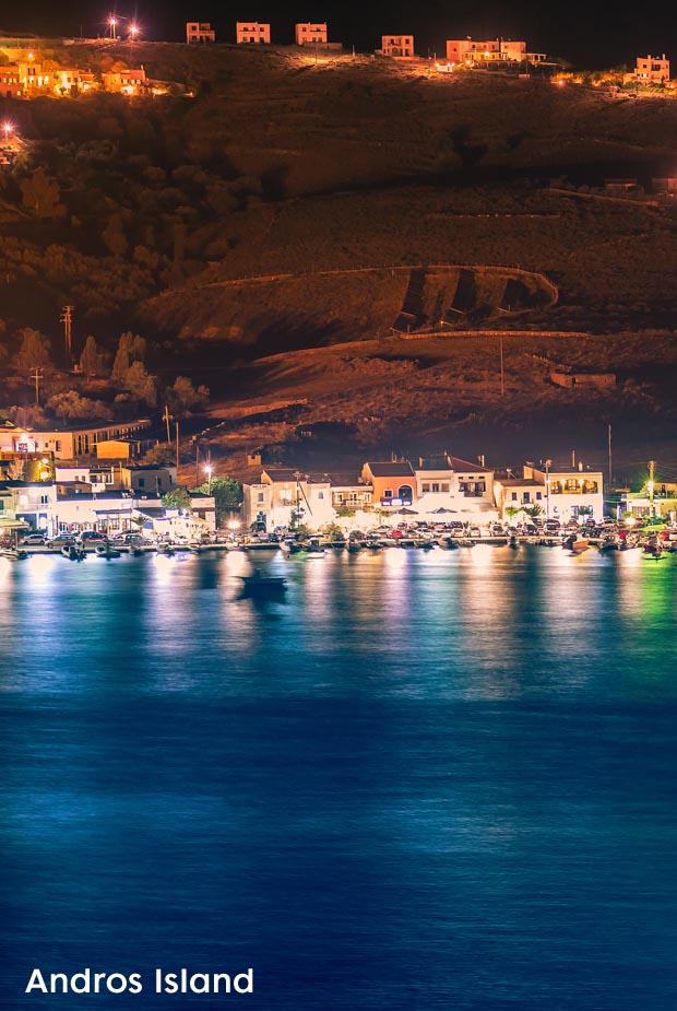 Gavrio port on the water on Andros Island