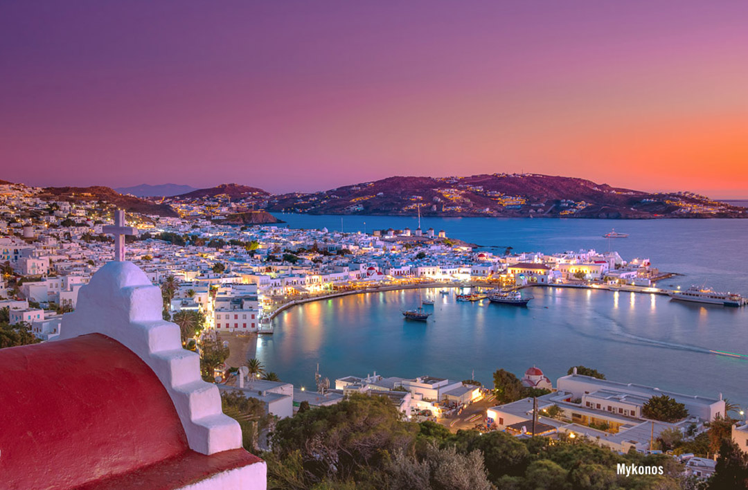 Mykonos sunset over the harbor