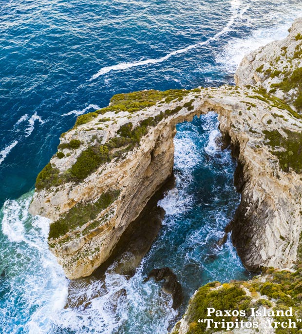 Natural land bridge called the Triptos Arch on Paxos Island