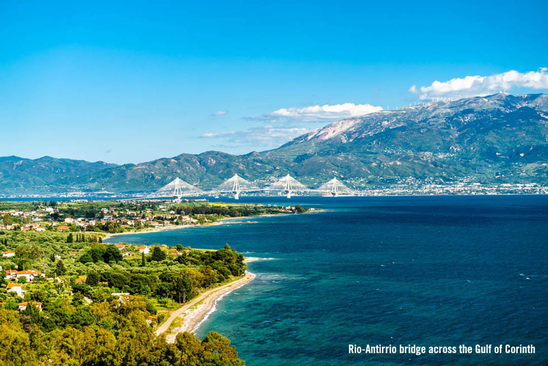 Rio Antirrio Bridge in Gulf of Corinth