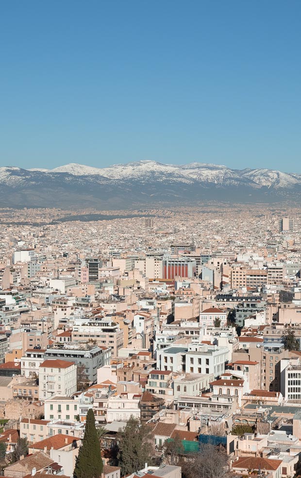 Snow on the mountains Athens Greece