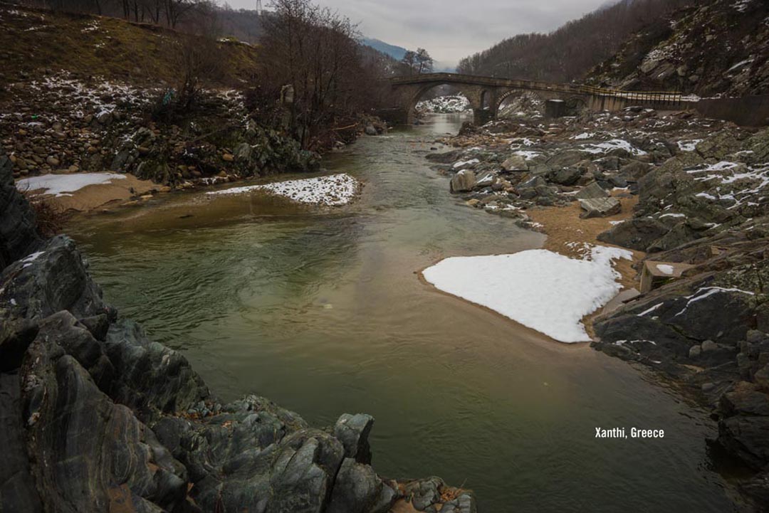 Stone Bridge Xanthi Greece in Winter