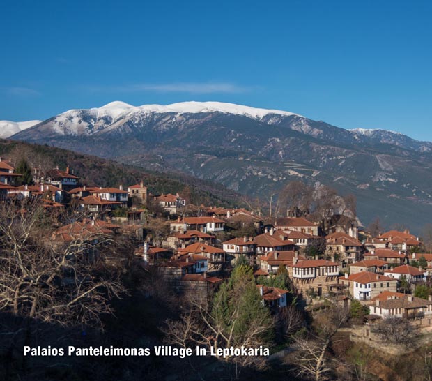 Snow on the mountain at Palaios Panteleimonas Village in Leptokaria