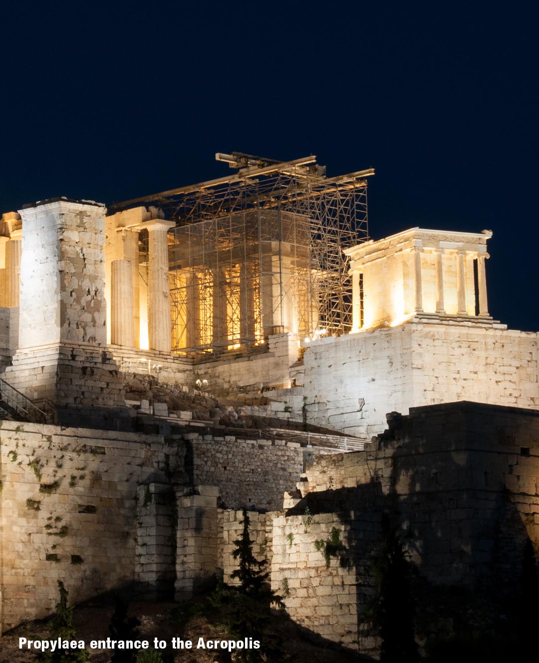The Propylaea at night on the Acropolis