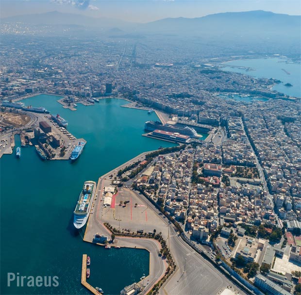 Aerial drone view over Piraeus