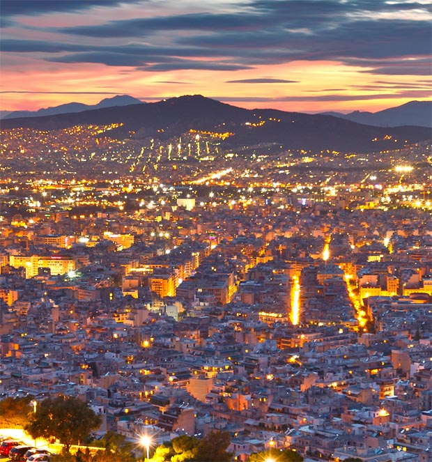 Sunset view from Lycabettus Hill in Athens Greece