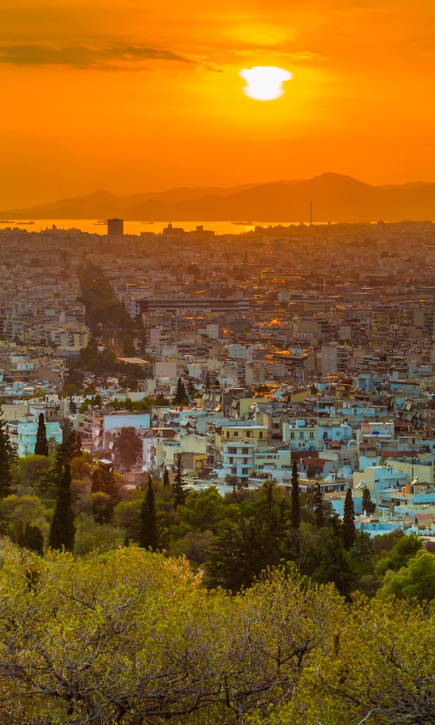 A Hazy Sunset over Athens Greece