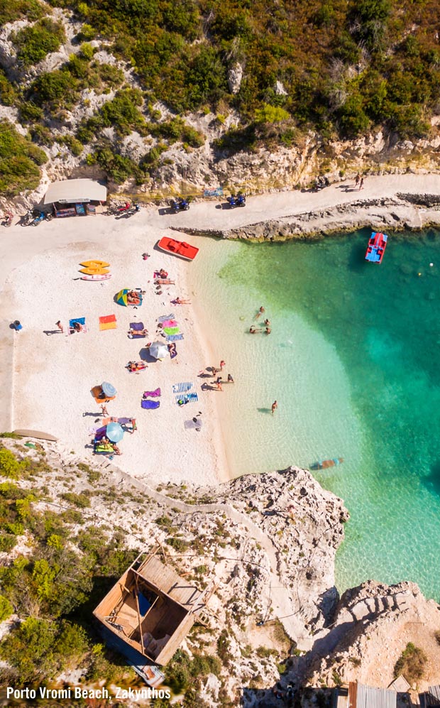 Aerial photo over Porto Vromi Beach on Zakynthos
