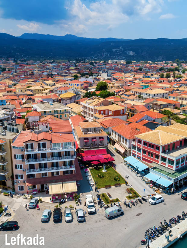 An aerial view over Lefkada Island