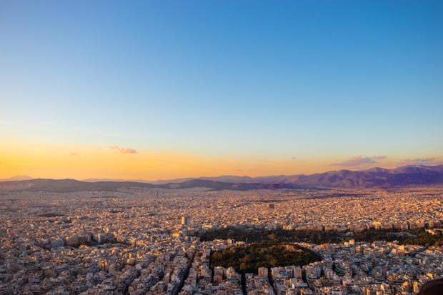 View tpoward Parnitha from Athens at Sunset
