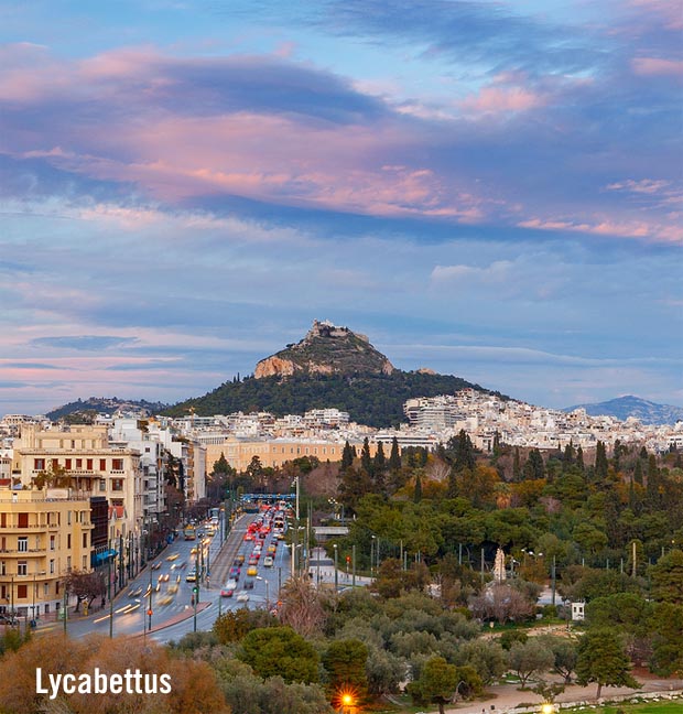 Lycabettus with sunset evening colors in Athens