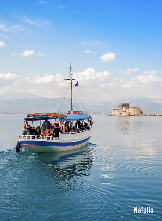 Nafplio seen from boat on Argolic Gulf