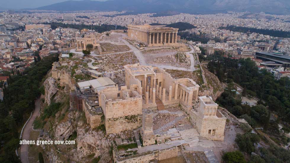 Aerial view of Athens Greece the Acropolis from the Sky