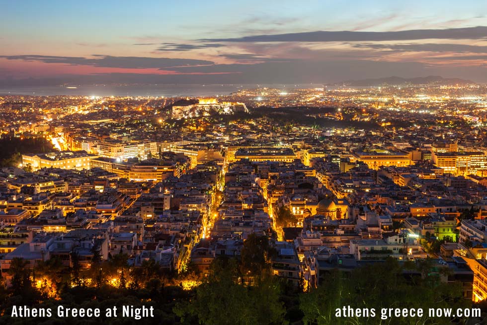 Athens Greece at night with Acropolis