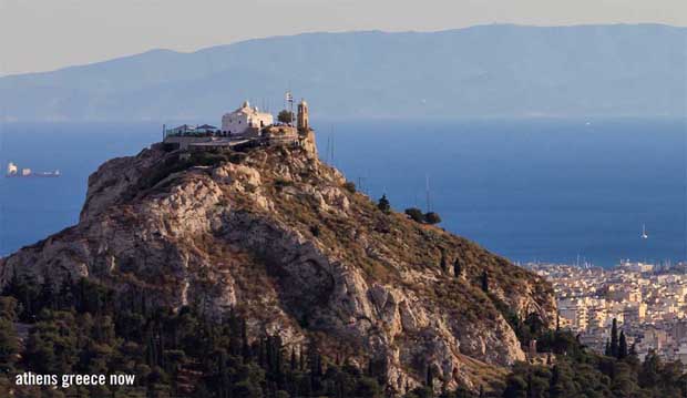 Athens Greece Lycabettus and Pireaus in distance