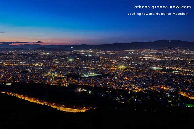 Looking toward Hymettos Mountain in Athens