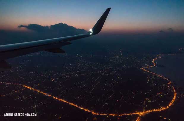 Night aeriel view over Athens Greece