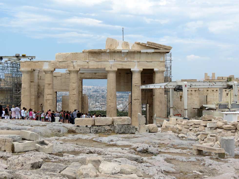 Acropolis Mount Athens Greece with tourists
