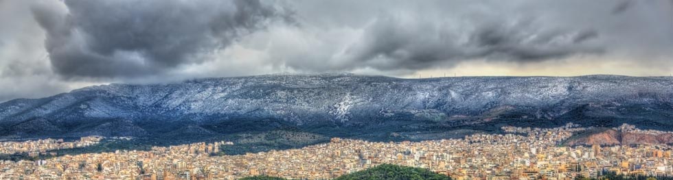 Hymettus Athens Greece Snow