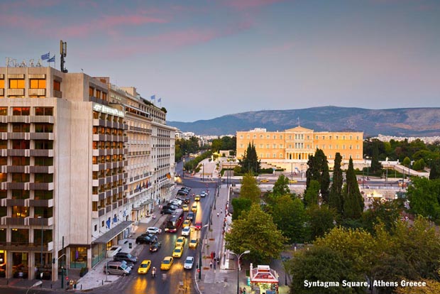 Syntagma Square Athens Greece with Hymettus in background