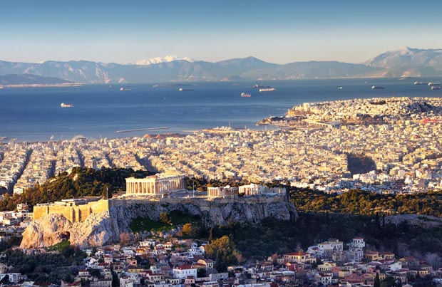 View of Athens and the Saronic Gulf with Acropolis