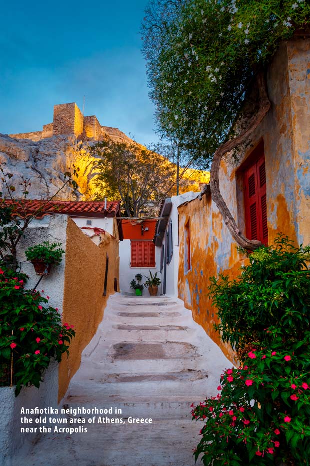 Anafiotika neighborhood in the old town of Athens, Greece