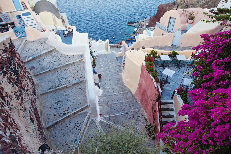 Stairs on Santorini Island also called Thira - Greece