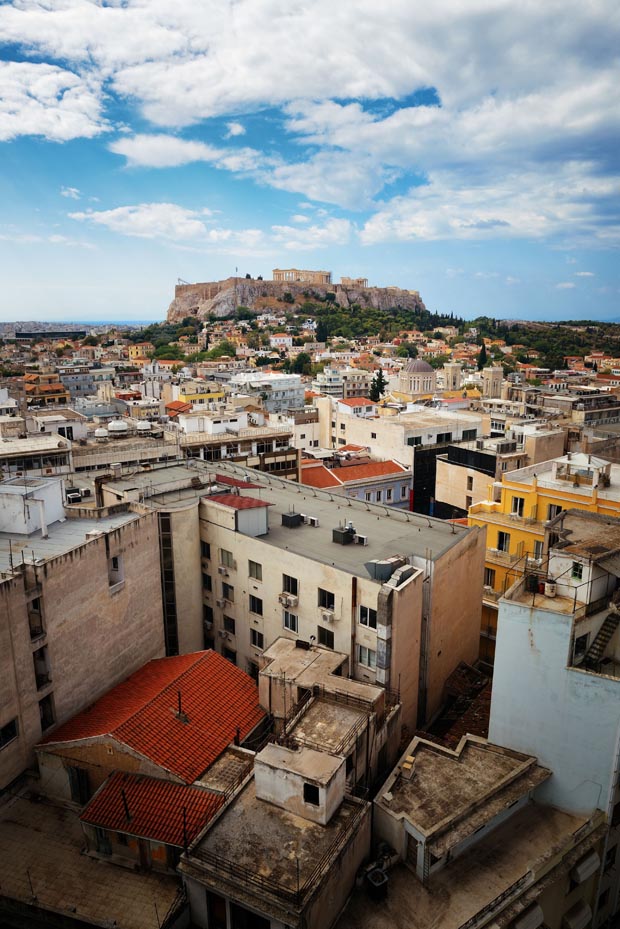 Athens Greece view of distant Acropolis