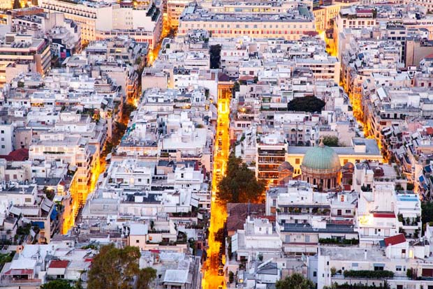 Athens Streets lighting at night